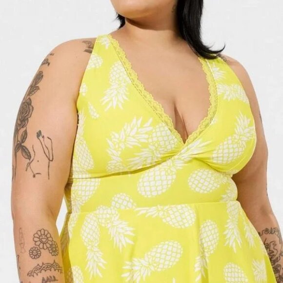 Torrid Yellow Pineapple Wireless Swim Dress With Brief Bathing Suit NWT - Picture 3 of 4